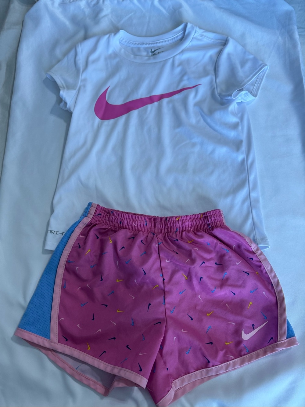 Nike White Tee with Pink Swoosh & Pink Patterned Shorts
